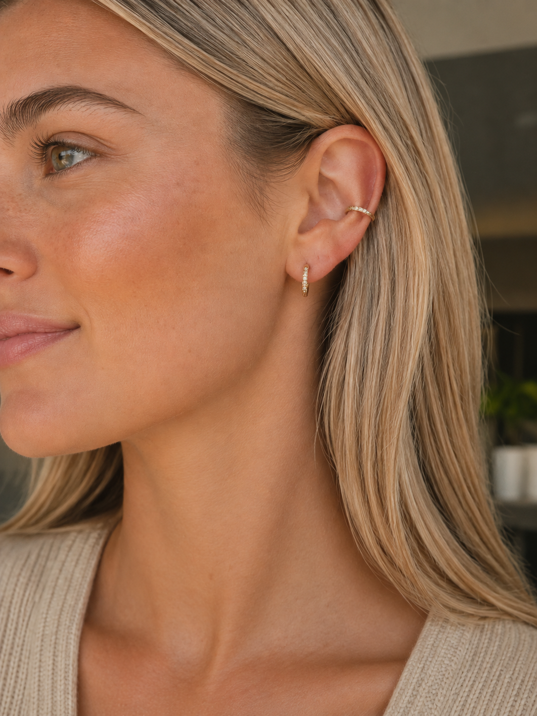 Gold Zirconia Huggie Earring Set