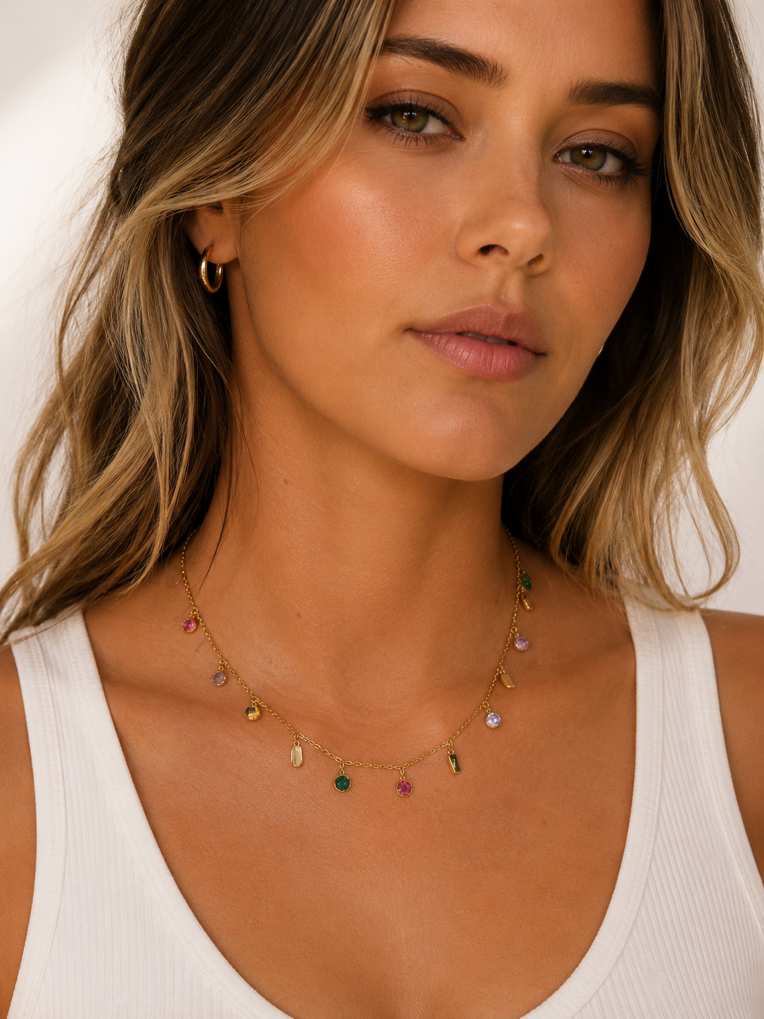 Coloured Diamond Charm Necklace