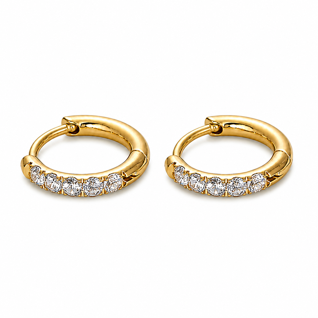 Gold Zirconia Huggie Earring Set